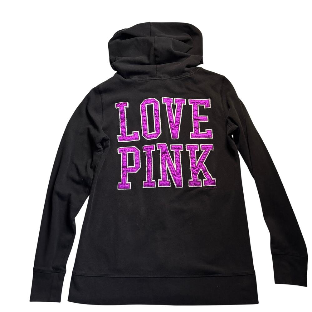 Victorias Secret PINK Black Zip-Up Hoodie Purple "Love Pink" Graphic VS Small